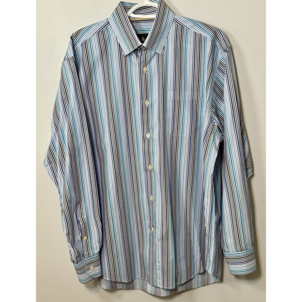 Robert Talbott Classic Mens Striped Long Sleeve‎ Dress Shirt Size L